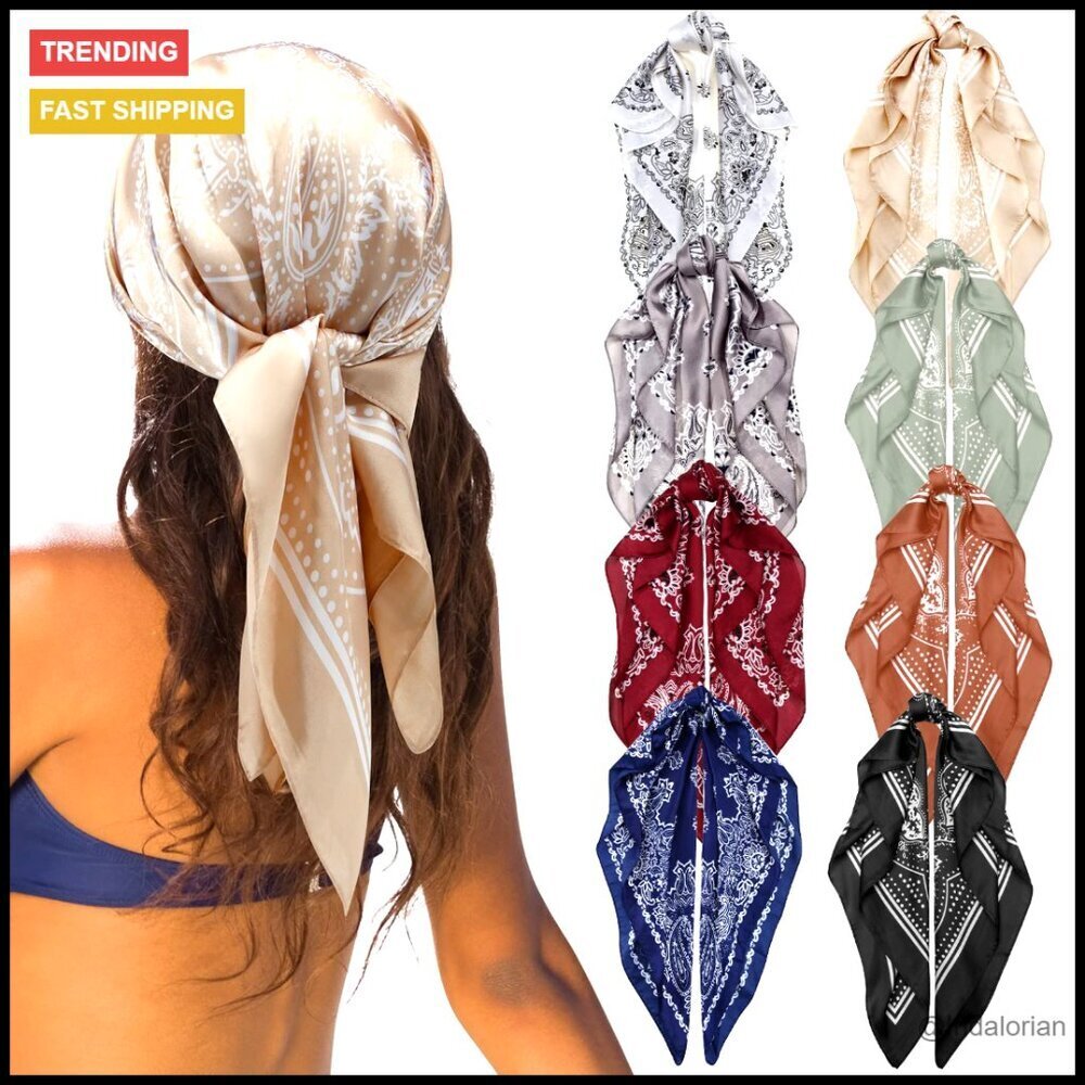 Satin Silk Square Scarves Set of 8 Versatile Head Wrap Neck Scarf Accessory